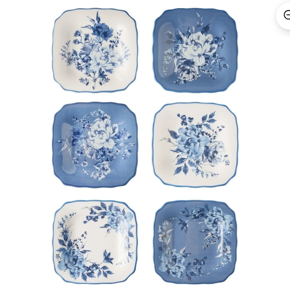 ❤️ 2025 Pioneer Woman Delilah Blue and White Floral 6 Piece Appetizer Plates